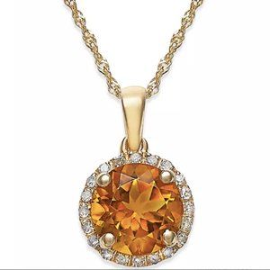Citrine Diamond Accent Pendant Necklace in 14k Yellow Gold